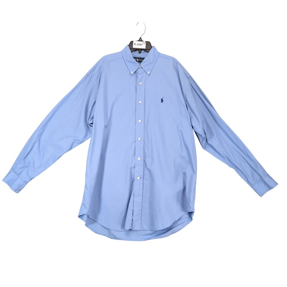 Vintage 90s Ralph Lauren Blue Blake Button Down Shirt Mens L 2-Ply Cotton Preppy
